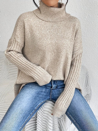 Asymmetrical Turtleneck Sweater SandSet
