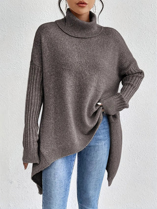 Asymmetrical Turtleneck Sweater SandSet