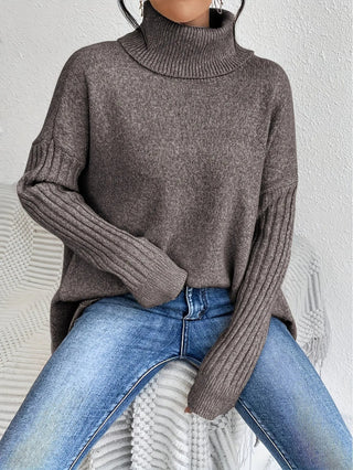 Asymmetrical Turtleneck Sweater SandSet