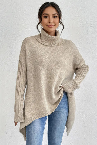 Asymmetrical Turtleneck Sweater SandSet