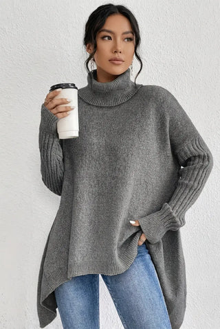 Asymmetrical Turtleneck Sweater SandSet