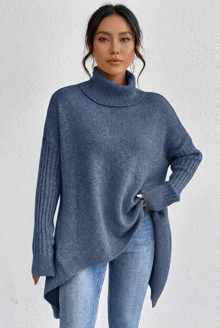 Asymmetrical Turtleneck Sweater SandSet