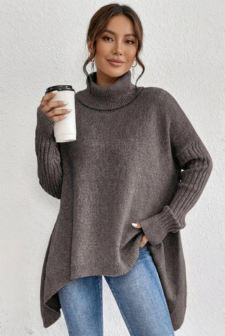 Asymmetrical Turtleneck Sweater SandSet