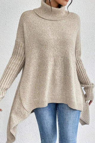 Asymmetrical Turtleneck Sweater SandSet