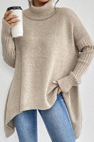 Asymmetrical Turtleneck Sweater SandSet