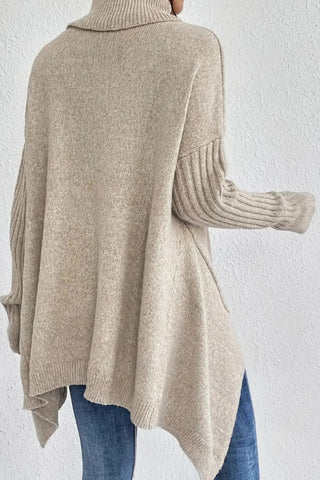 Asymmetrical Turtleneck Sweater SandSet