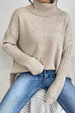Asymmetrical Turtleneck Sweater SandSet
