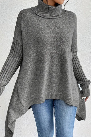 Asymmetrical Turtleneck Sweater SandSet