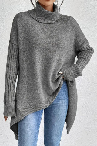 Asymmetrical Turtleneck Sweater SandSet