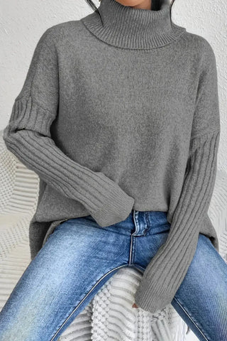 Asymmetrical Turtleneck Sweater SandSet