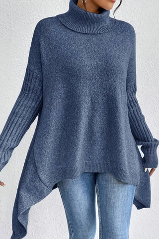 Asymmetrical Turtleneck Sweater SandSet