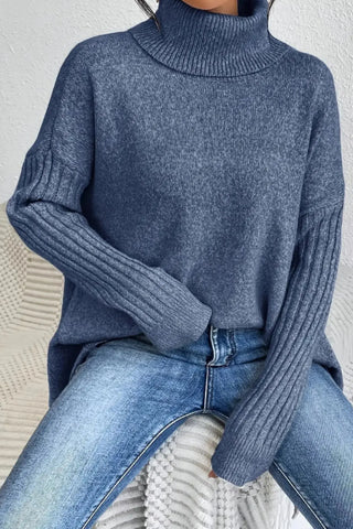 Asymmetrical Turtleneck Sweater SandSet
