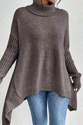 Asymmetrical Turtleneck Sweater SandSet