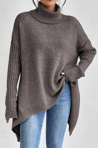 Asymmetrical Turtleneck Sweater SandSet