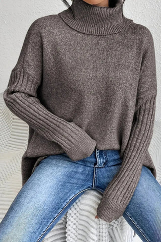 Asymmetrical Turtleneck Sweater SandSet