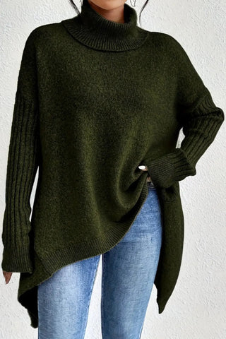 Asymmetrical Turtleneck Sweater SandSet