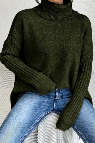 Asymmetrical Turtleneck Sweater SandSet