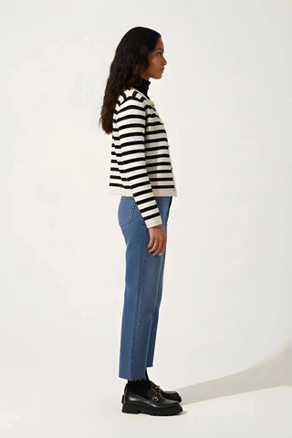Button Up Woolen Striped Lady Cardigan SandSet