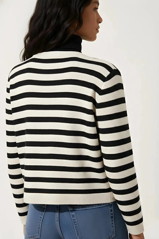 Button Up Woolen Striped Lady Cardigan SandSet