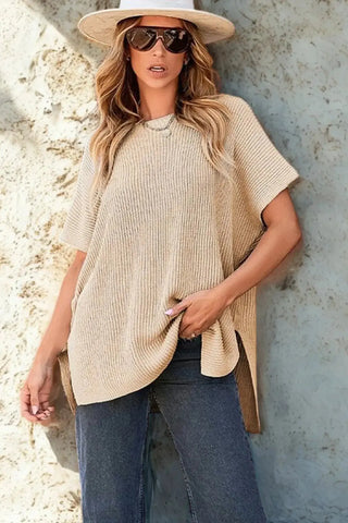 Casual Loose Fit Short Sleeve Knit Blouse SandSet