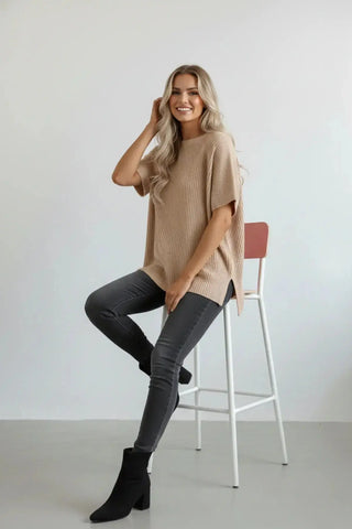 Casual Loose Fit Short Sleeve Knit Blouse SandSet