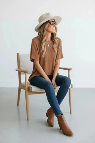 Casual Loose Fit Short Sleeve Knit Blouse SandSet