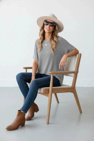 Casual Loose Fit Short Sleeve Knit Blouse SandSet