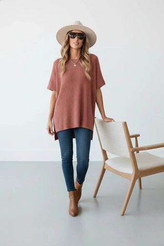 Casual Loose Fit Short Sleeve Knit Blouse SandSet