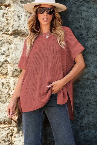 Casual Loose Fit Short Sleeve Knit Blouse SandSet
