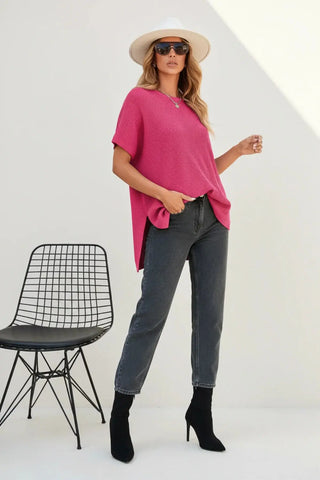 Casual Loose Fit Short Sleeve Knit Blouse SandSet