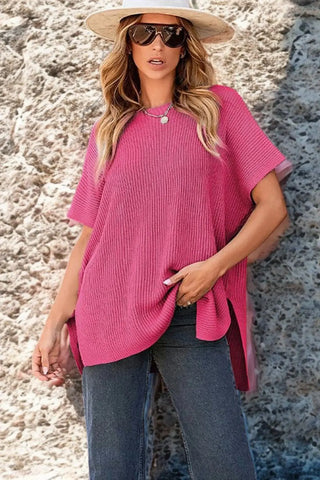 Casual Loose Fit Short Sleeve Knit Blouse SandSet
