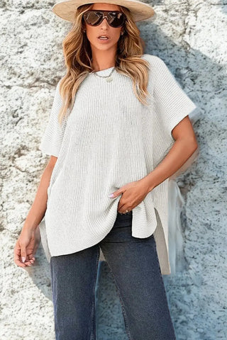 Casual Loose Fit Short Sleeve Knit Blouse SandSet