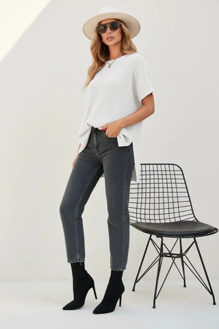 Casual Loose Fit Short Sleeve Knit Blouse SandSet