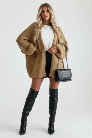 Casual Oversized Lantern Sleeve Open Front Cardigan SandSet