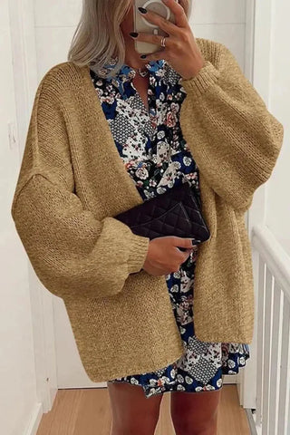 Casual Oversized Lantern Sleeve Open Front Cardigan SandSet