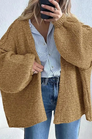 Casual Oversized Lantern Sleeve Open Front Cardigan SandSet