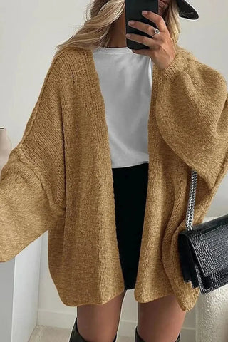 Casual Oversized Lantern Sleeve Open Front Cardigan SandSet