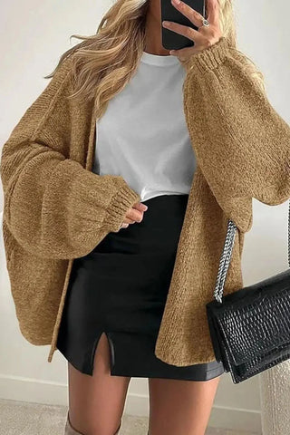 Casual Oversized Lantern Sleeve Open Front Cardigan SandSet