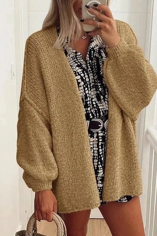 Casual Oversized Lantern Sleeve Open Front Cardigan SandSet