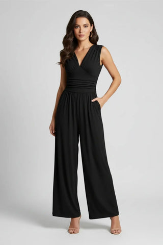Chic Ruched V-Neck Ribbed Sleeveless Jumpsuit SandSet