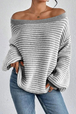 Cozy Cotton-Knit Drop Shoulder Striped Sweater SandSet