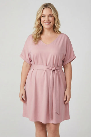 Curvy Silhouette Belted  Wrap Dress SandSet