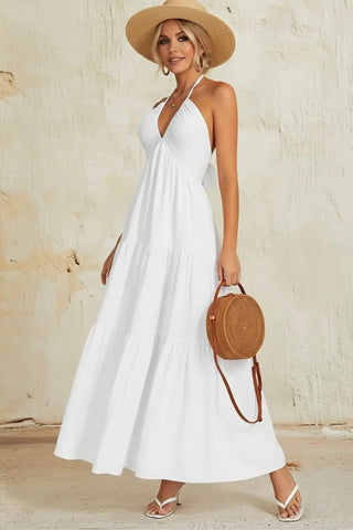 Elegant Backless Halter Flowy Maxi Dress SandSet