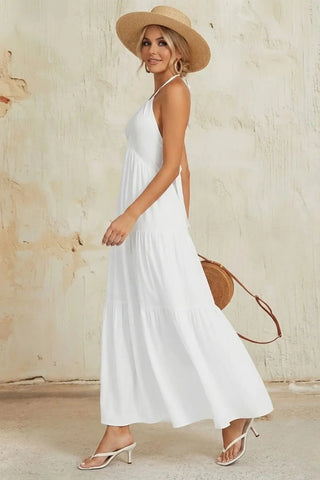 Elegant Backless Halter Flowy Maxi Dress SandSet