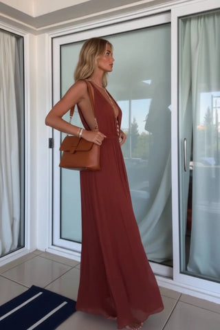Elegant Deep V-Neck Lace-Up Wide-Leg Jumpsuit SandSet
