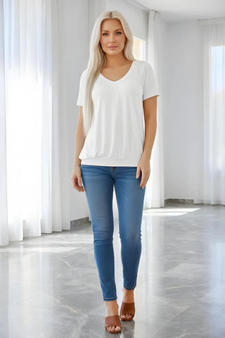 Elegant Pleated V-Neck Short Sleeve Blouse SandSet