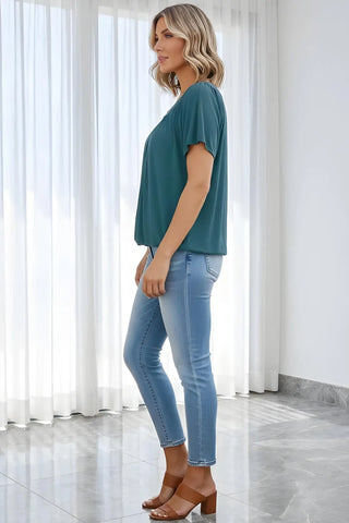 Elegant Pleated V-Neck Short Sleeve Blouse SandSet