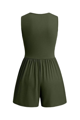 Elegant Ruched Deep V-Neck Sleeveless Romper SandSet