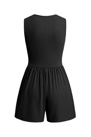 Elegant Ruched Deep V-Neck Sleeveless Romper SandSet