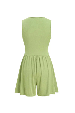 Elegant Ruched Deep V-Neck Sleeveless Romper SandSet